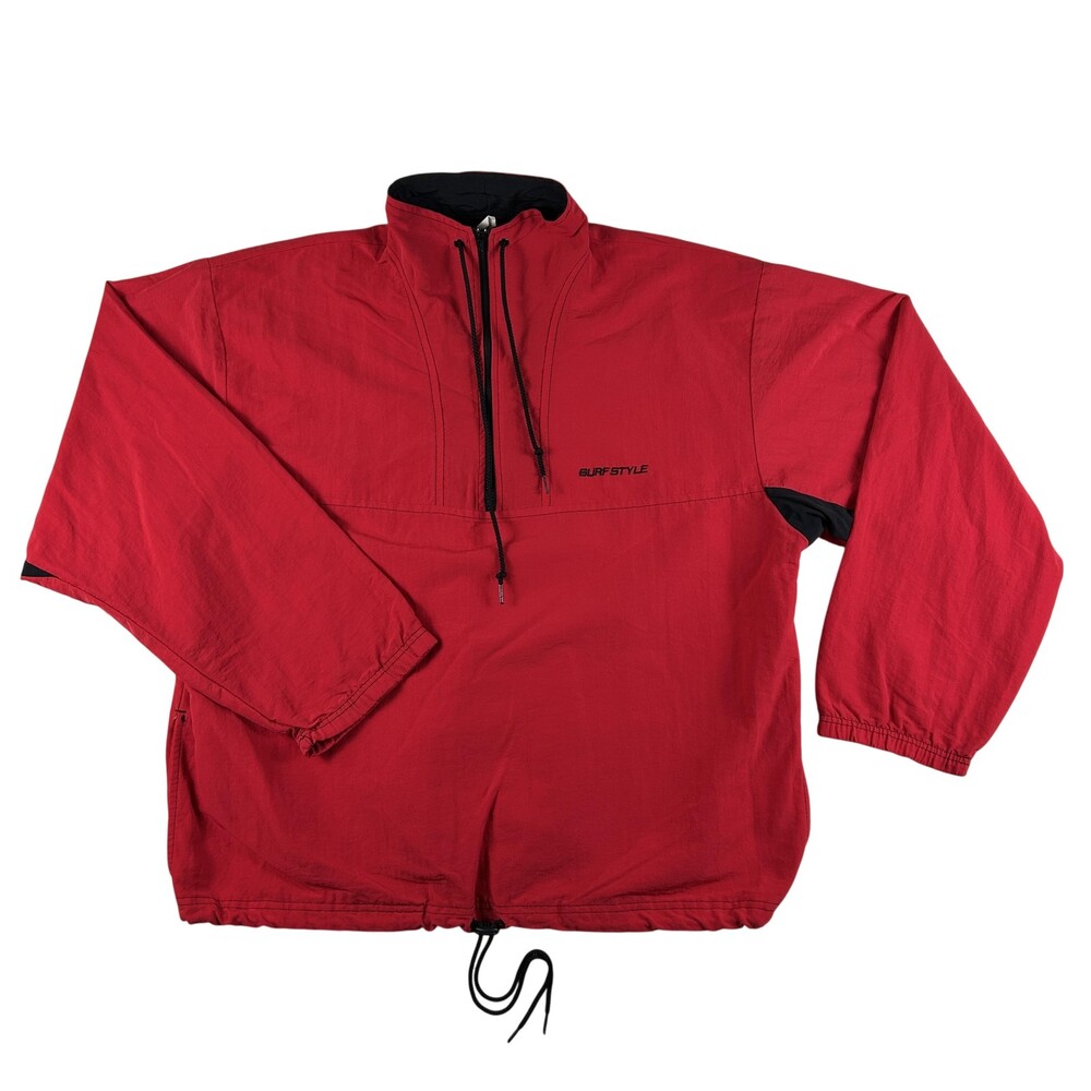 Vintage Surf Style Jacket Mens 2XL 1/2 Zip Pullover Windbreaker Drawstring 80s